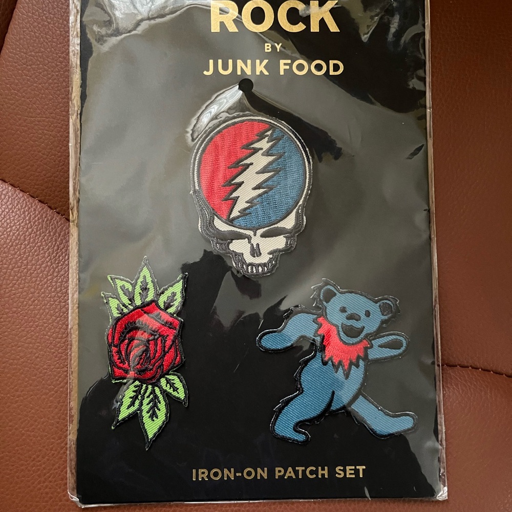 Junk Food Clothing Rock Iron-On Patch Set - Red, Blue, Green